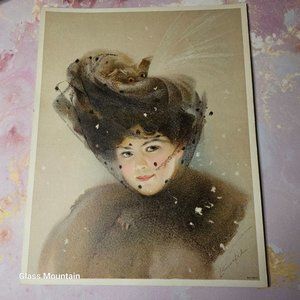 1909 Gray Lith NY Co. Young Victorian Snowy Veil Lady Unframed Print No. 106 F